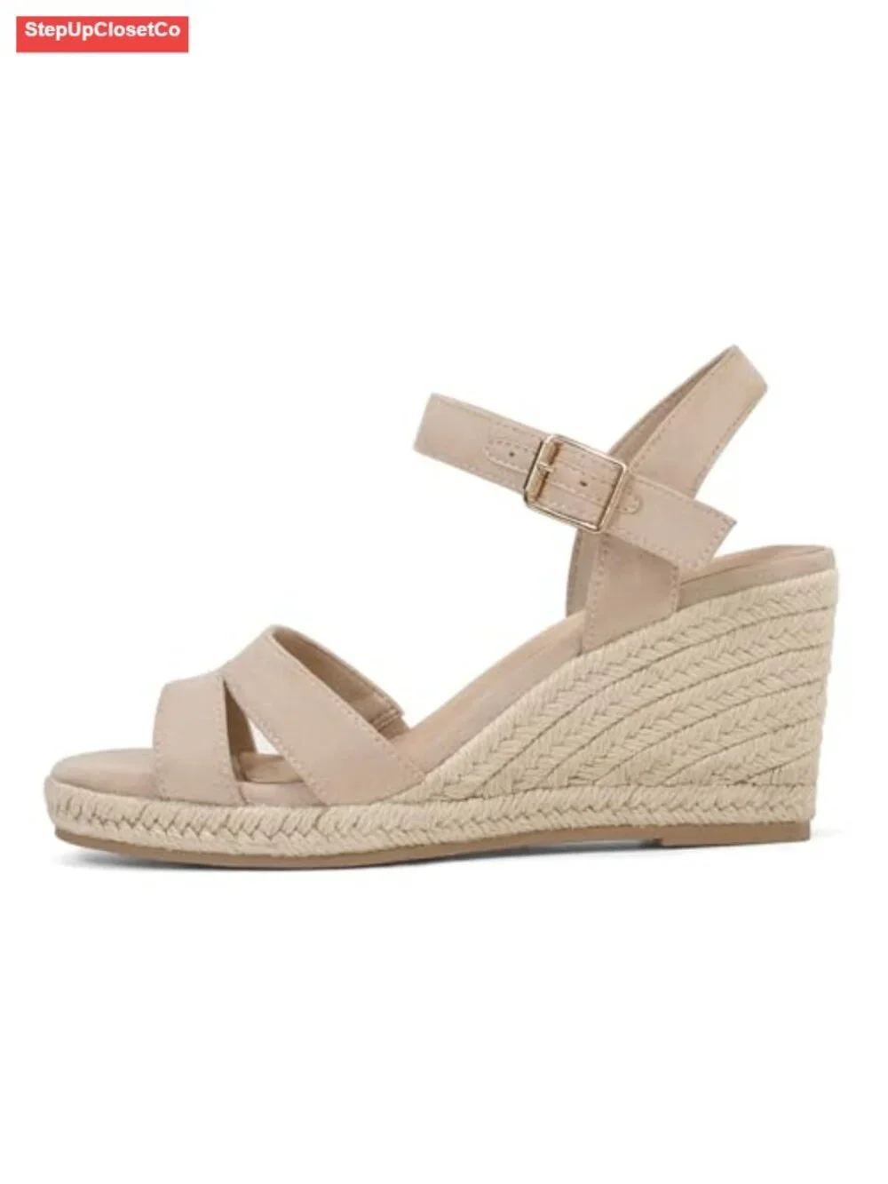 Square Toe Wedge Espadrille Sandals with Ankle Strap
